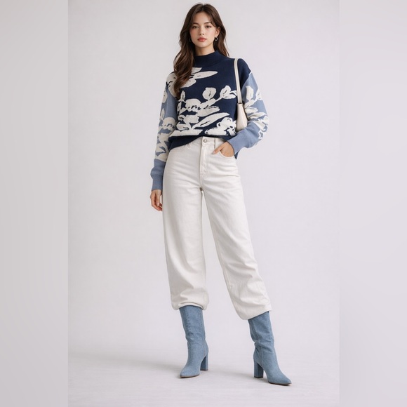 Glamour Sweaters - 🎄Glamour Navy and Cream Cowl Neck Sweater🎄